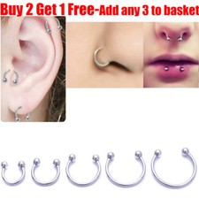 316L Surgical Steel Horseshoe Lip Nose Ring Eyebrow Daith Ring Tragus Ring Hoop