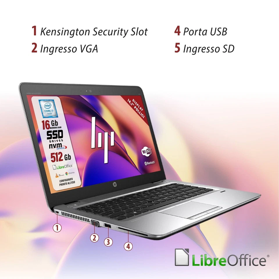 Notebook Pc Portatile HP840 G3 14" i7-6600u 16Gb 512Gb W10+Finger Ricondizionato - Imagen 3 de 4