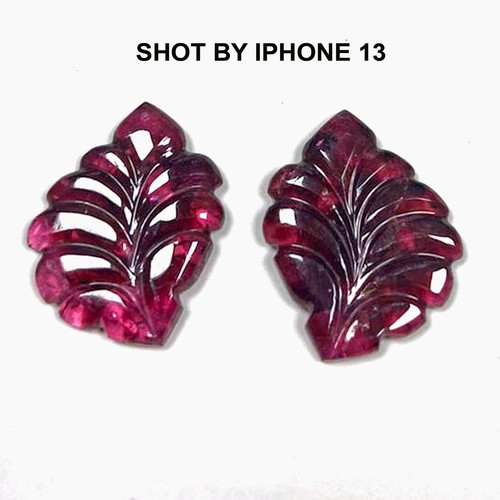 Natural Top Fancy Cut Rubylite Carving Pair 23x19 mm 22.34 Cts Brazil Gemstone - Picture 4 of 4