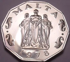 Rare Massive Cameo Proof Malta 1978 50 Cents~Great Siege~3,244 Minted~Free Ship