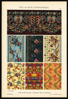Antiker Druck-17. und 18. Jahrhundert-Motive-Ornamente-Platte 85-Dolmetsch-1887