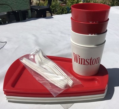 Vtg 80s NOS Advertising Plastic Picnic Logo Set Winston Cigarettes Collectibles