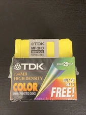 TDK Color 1.44MB High Density  IBM Formated 3.5" Floppy Disks 25 Pack NEW