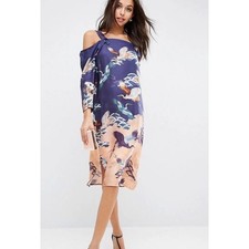 ASOS Cold Shoulder Dress in Crane Bird Floral Print US Sz 4 Japonais