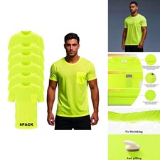 JOYYANGFANG Safety Shirt Short Sleeve High Visibility Pocket 6 PCS Breathable T