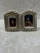 Detailed Floral/Lace Photo Frames Set of 2 Gold VTG