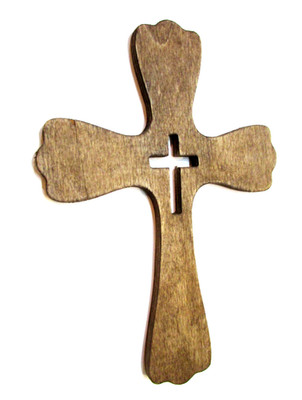 Vintage 1990's Handcrafted 8'' Tall Laminated Wood Christian Cross Within A Cross