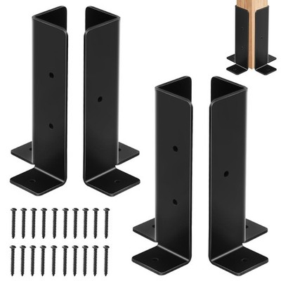 4Pcs Adjustable Post Anchor Brackets, Heavy Duty Half Column Black Support Ba...