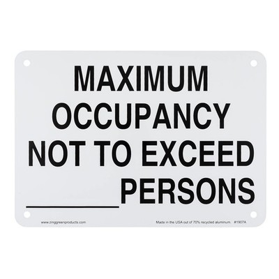 Zing Green Products 1907 Recycled Plastic ''Maximum Occupancy Not to Exceed __...