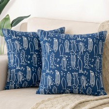 Decorative Indigo Hand Block Cotton Cushion Cover Set of 2 - Indigo Ocean Tales