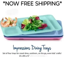 TUPPERWARE VTG Style IMPRESSIONS Cafeteria Trays 9x15 4pc Stackable POP OF PINK