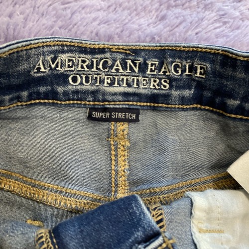 American Eagle Womens 8 Shortie Pink Peekaboo Pockets Whiskered Blue Jean Shorts - Picture 8 of 11