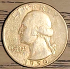 1950-P U.S. WASHINGTON QUARTER IN CIRCULATED CONDITION, SLIGHT TONING