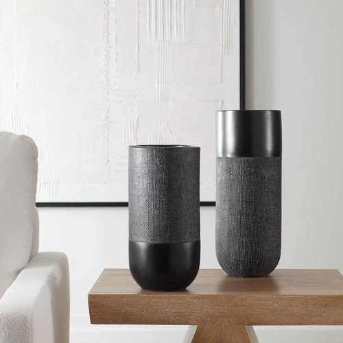 Uttermost 17122 Woven Shadow 15" Tall Terracotta Vases - Set of 2 - Black - Picture 4 of 6