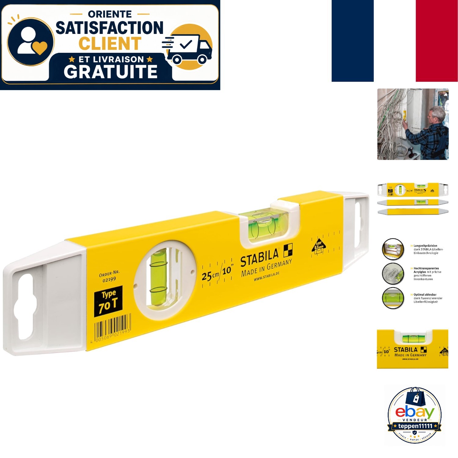 Niveau Torpedo STABILA 25cm niveau à bulle magnétique jaune et noir