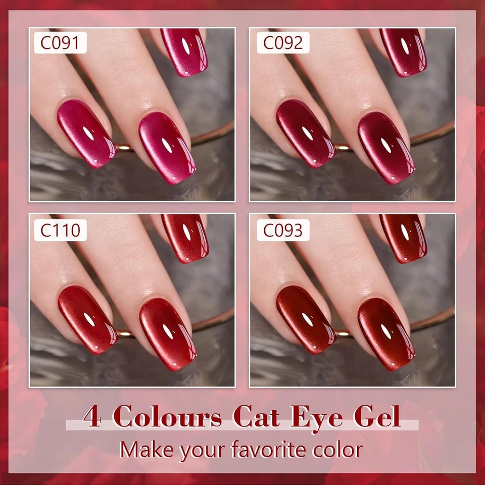 Nagellack Rot UV Jelly Magnet CatEye, 4 Farben Burgund Rot Kirschrot Glitzer ... - Bild 4 von 4