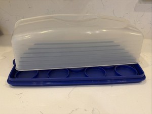 Tupperware Rectangular Bake N Take Cake / Cupcake Carrier Blue/Clear 3861A-1