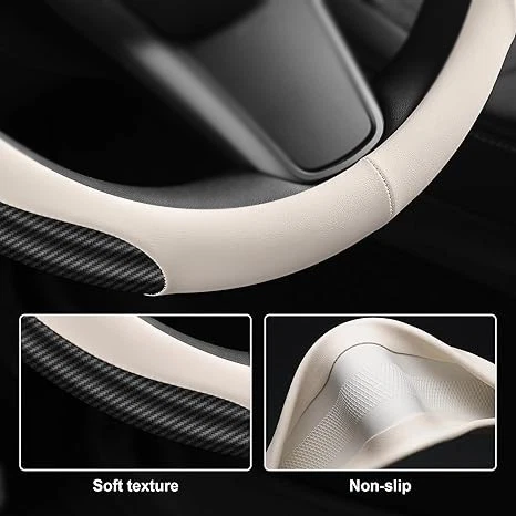 Cubierta Volante 15" Antideslizante Coche Fibra Carbono Cuero Para Mercedes Benz Foto 4 de 4