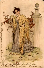 Stylish Lady, Early 20th Century Art Nouveau Illustration – Vintage Postcard
