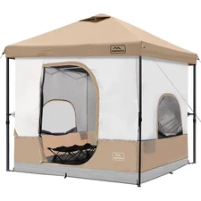 KAMPKEEPER 10x10 Pop Up Canopy with Camping Inner Tent, Fits 6 Person, Khaki
