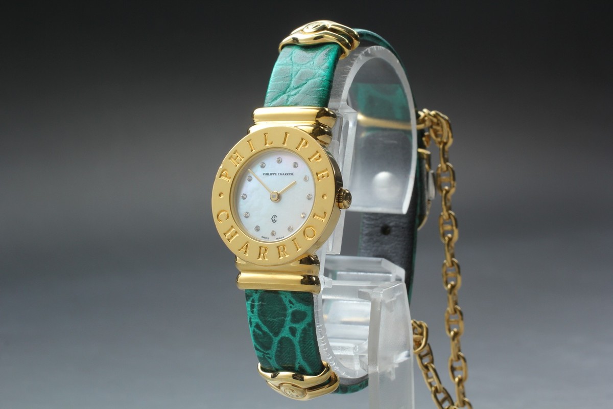 PHILIPPE CHARRIOL St.Tropez Gold Green 12 Stones 24mm Quartz