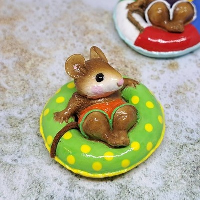 Wee Forest Folk Miniature Figurine M-138 Fun Float (Green Tube w/ Yellow Dots)