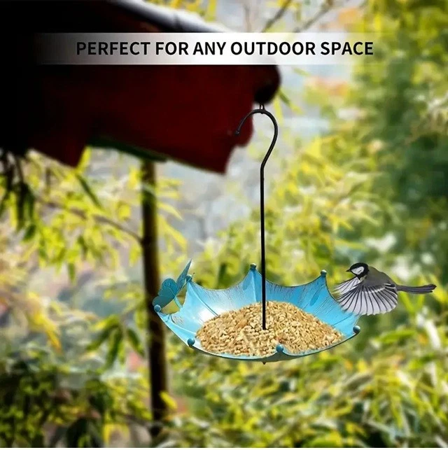 Antique Umbrella Bird Feeder Bird bath with Butterfly Elegant Hanging Garden Acc - Image 2 of 4