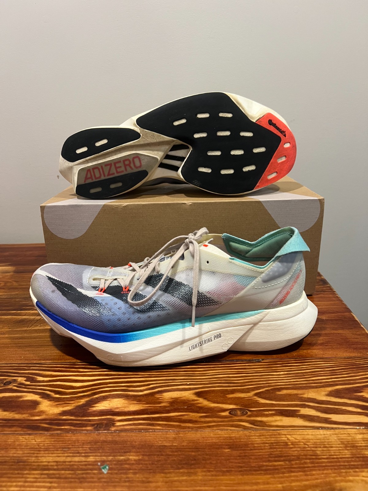 US Mens Size 10 - Adidas Adizero Adios Pro 3 Aurora Ink Flash Aqua