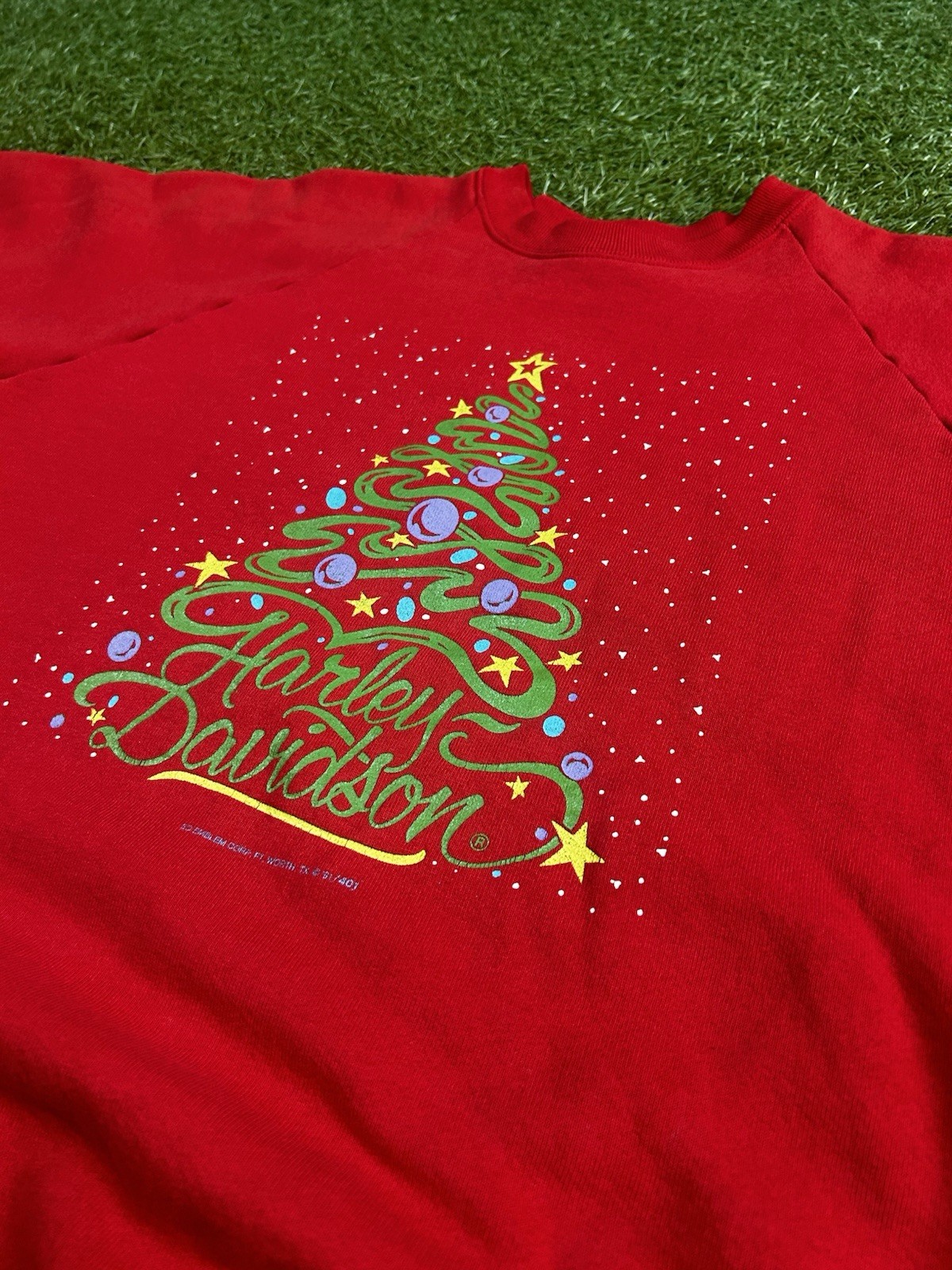 Rare 80s Harley Davidson Christmas 3d Emblem Red Crewneck Size L No Flaws image 3