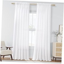 Linen Curtains 84 Inch Length for Living Room 52"W x 84"L Pack of 2 White