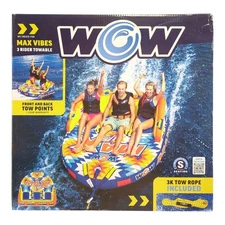 WOW Sports Inflatable Max Vibes Towable Tube with Dual Tow Points, 1-3 Riders