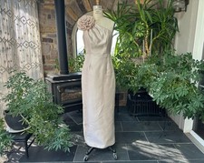 Alfred Sung One Shoulder Champagne Evening Gown with Large Flower