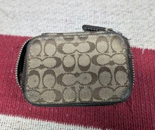 COACH Triple Pill Case Khaki Signature C's With Brown Trim VERY RARE