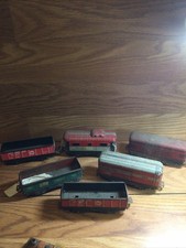 6 Vintage Marx Toys Tin Railroad Train Cars Caboose Open Car 6in