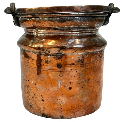 Antique Rustic French European Primitive Copper Milk Pot Bucket Brass Handle