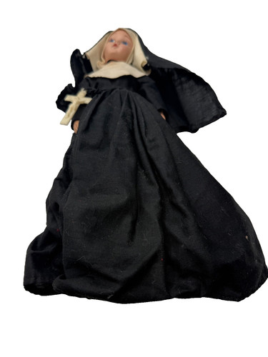 Vintage Hard Plastic Catholic Nun Girl Doll With Rosary and Habit