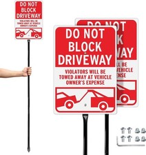 2 Pack Large Do Not Block Driveway Sign with 54" Stake Reflective 14"x10"