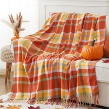 Fall Blanket Throw for Couch, Orange Plaid Throw Blankts, Burnt Orange Throw ...