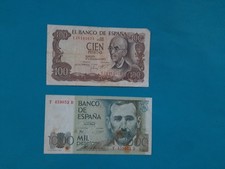 1 x 100+1000 Pesetas Spanien / Geldschein Banknote von 1970/77 &deg;&deg;&deg;