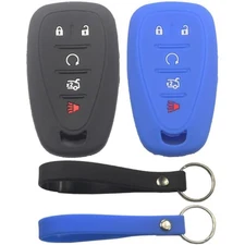 2Pcs Rubber Silicone 5 Buttons Remote Smart Key Fob Cover Case Black Blue
