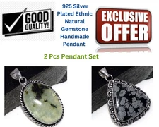 Moss Prehnite, Snowflake Obsidian 2 Pcs Pendant Set | Combo Set 2|2" GW