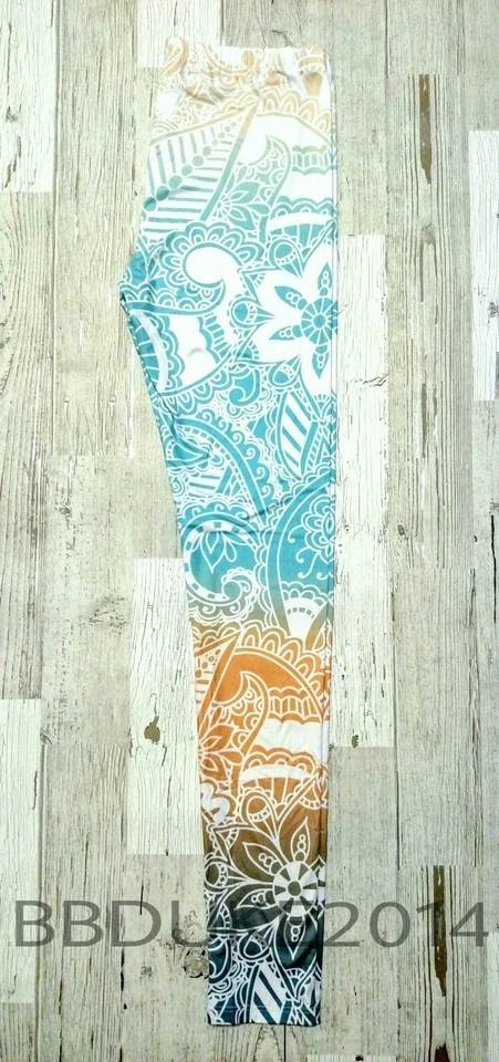 Leggings Mandala Buttery Soft Crema Azul Unicornio Talla Única Mujer 2-10 NUEVO Foto 4 de 4