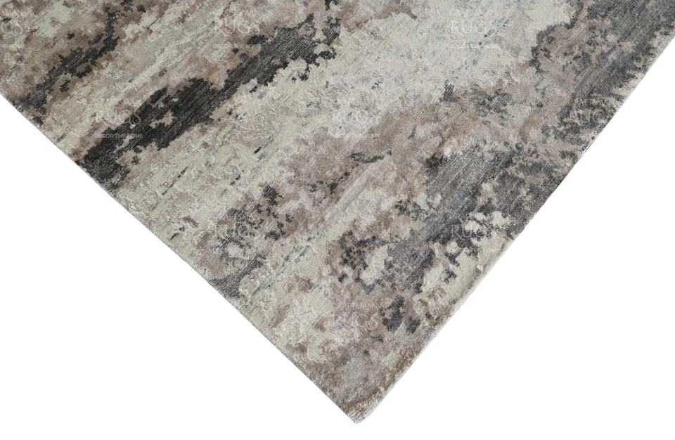 Alfombra de área moderna envejecida 8x10, alfombra de área de seda 100 % bambú, alfombra de pelo alto-bajo Foto 2 de 4