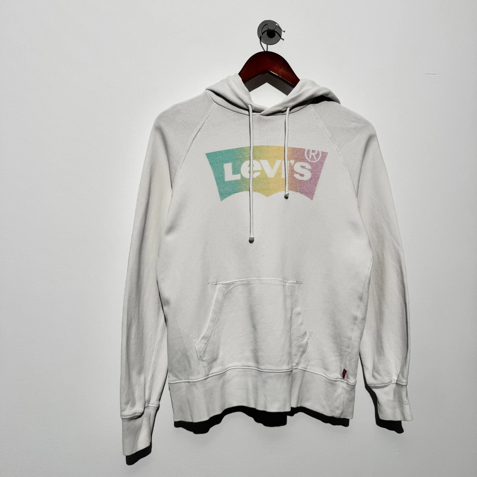 GUCCI Felpa con cappuccio unisex Levis cotone bianco taglia XXS lavata anni 90 sbiadita vestibilità regolare