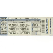TIM McGRAW & FAITH HILL Concert Ticket Stub TACOMA WA 6/14/07 TACOMA DOME Rare