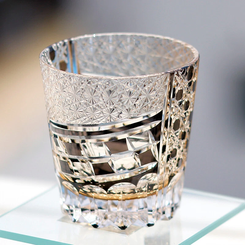 Antiguo vaso Edo Kiriko corte a mano cristal whisky bourbon escocés Foto 3 de 4