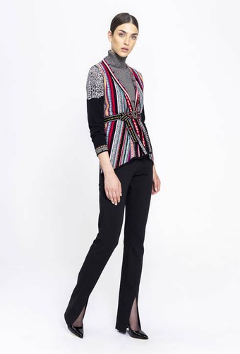 IVKO cardigan belted jacket geometric pattern black red wool 192615 - Picture 3 of 4