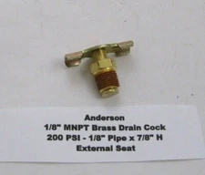 Anderson 1/8" MNPT Brass Drain Cock 200 PSI - 1/8" Pipe x 7/8" H - External Seat