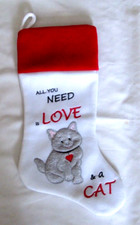 Christmas Cat Stocking Hanging Felt Fleece Holiday Decoration H 19" W 10"-New