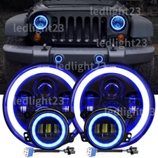 Halo Blue DRL 7" LED Headlights 4" Fog Lights Combo Kit Fit Jeep Wrangler JK JKU